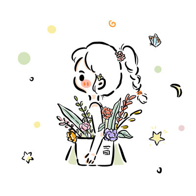 简约简笔画拿花女生头像图片
