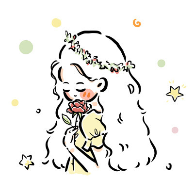 简约简笔画拿花女生头像图片