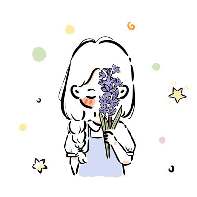 简约简笔画拿花女生头像图片