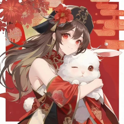头像2025年过年女生抱兔子动漫图片