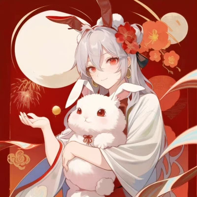 头像2025年过年女生抱兔子动漫图片