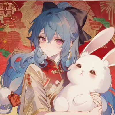 头像2025年过年女生抱兔子动漫图片