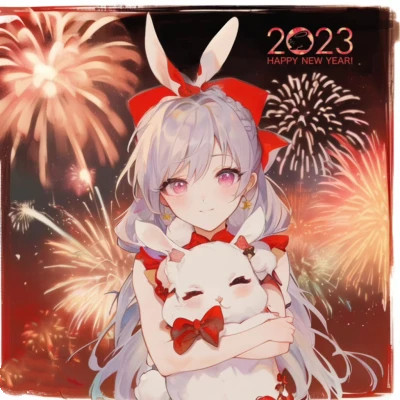 头像2025年过年女生抱兔子动漫图片