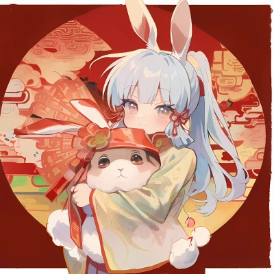 头像2025年过年女生抱兔子动漫图片