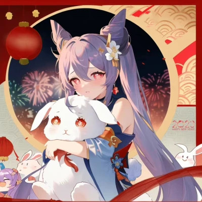 头像2025年过年女生抱兔子动漫图片