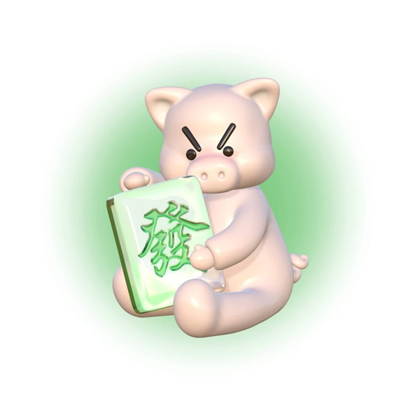 兔年新年3D渐变白底发财麻将团头
