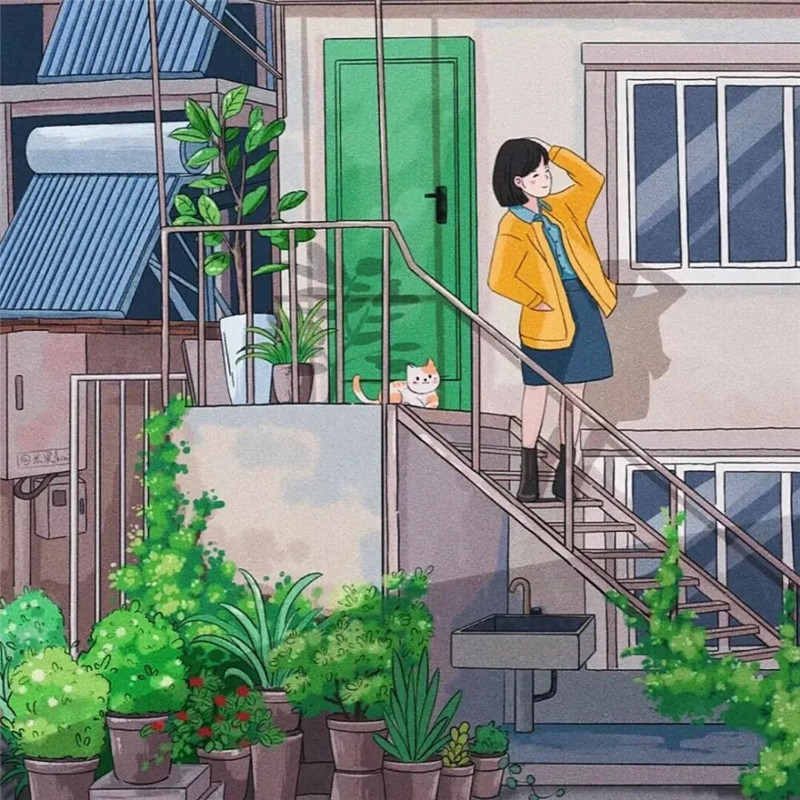 唯美清新治愈系女生头像插画图片