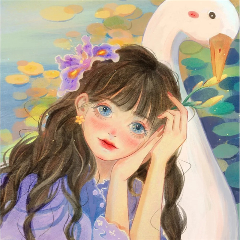 水彩画头像图片女生唯美治愈
