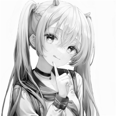 可爱女生动漫绘画头像黑白