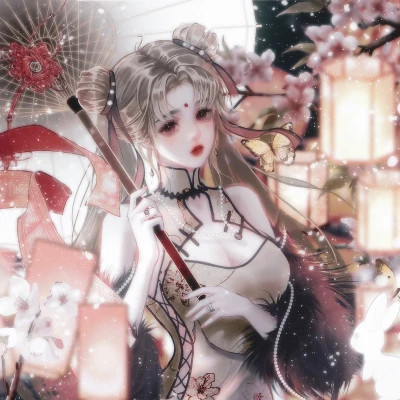 唯美动漫古风女生头像撑伞