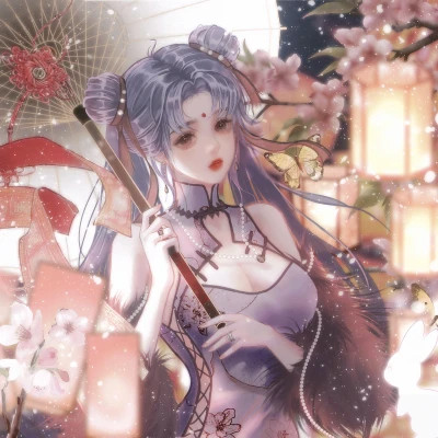 唯美动漫古风女生头像撑伞