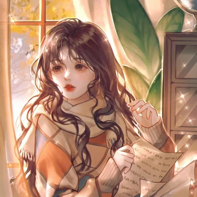 手绘长卷发神仙颜值女生动漫头像图片
