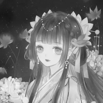 动漫古代女头像古风黑白