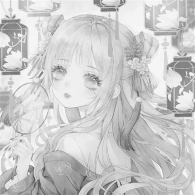 动漫古代女头像古风黑白