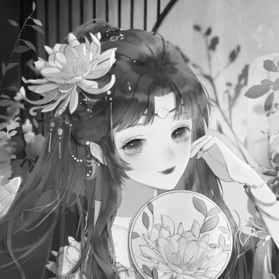 动漫古代女头像古风黑白
