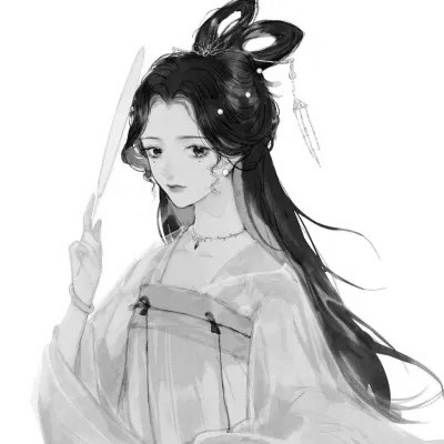 动漫古代女头像古风黑白