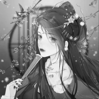 动漫古代女头像古风黑白