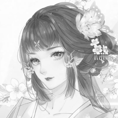 动漫古代女头像古风黑白