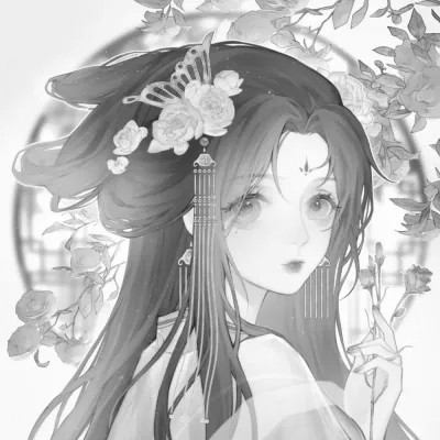 动漫古代女头像古风黑白