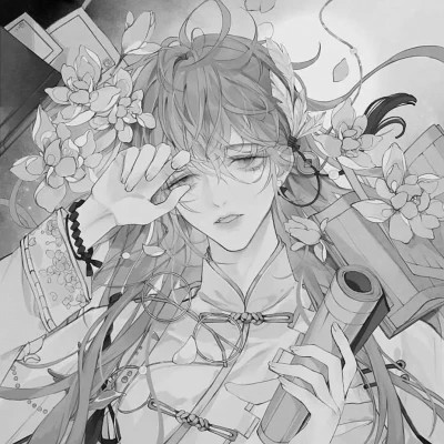 动漫古代女头像古风黑白