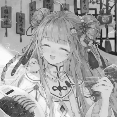 动漫古代女头像古风黑白