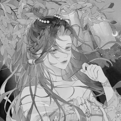 动漫古代女头像古风黑白
