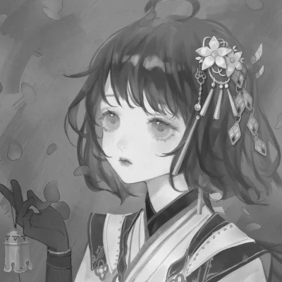 动漫古代女头像古风黑白