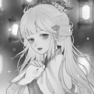动漫古代女头像古风黑白