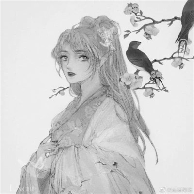 动漫古代女头像古风黑白