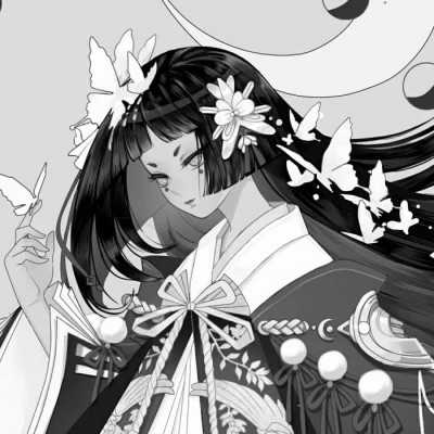 动漫古代女头像古风黑白