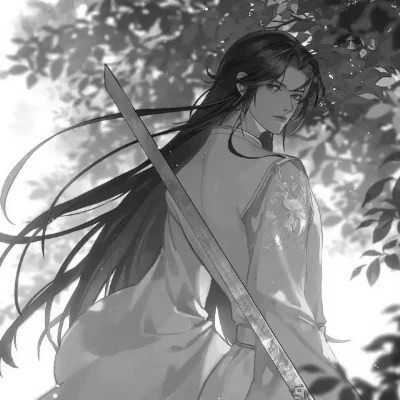 古风男头动漫帅气高清黑白单人