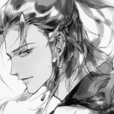 动漫男生头像手绘古风黑白