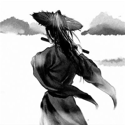 头像古风卡通男生背影黑白