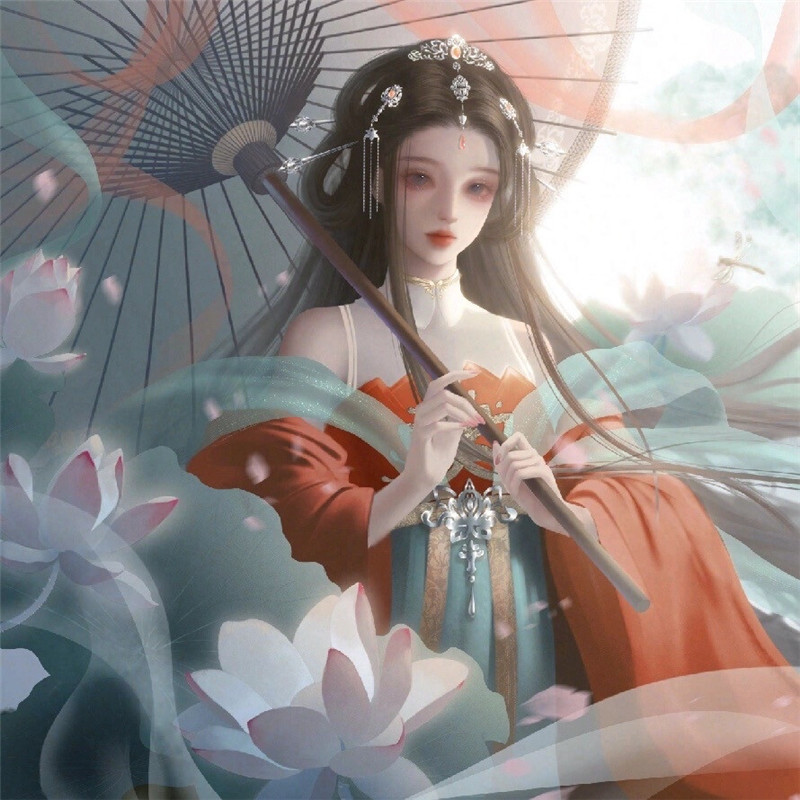 仙气女生单人古风打伞动漫头像图片