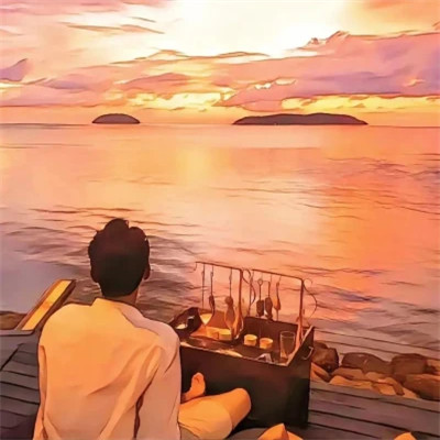 手绘唯美背影情侣头像图片