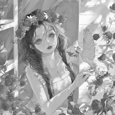 漫画头像女生唯美黑白