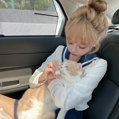 女生抱猫头像高清图片