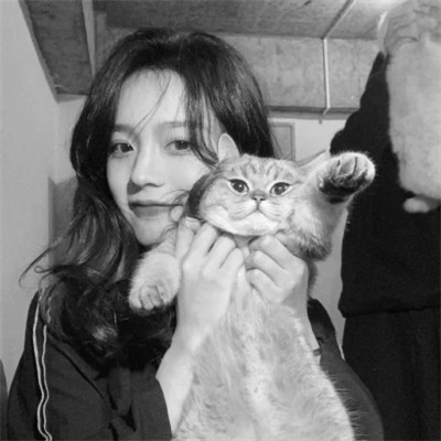 黑白系女生抱猫头像真人图片