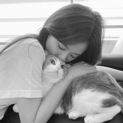 黑白系女生抱猫头像真人图片