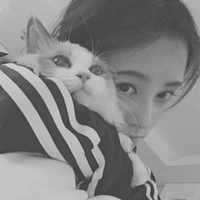 黑白系女生抱猫头像真人图片