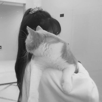 黑白系女生抱猫头像真人图片
