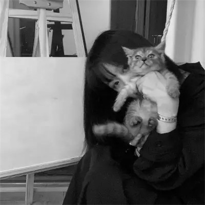 黑白系女生抱猫头像真人图片