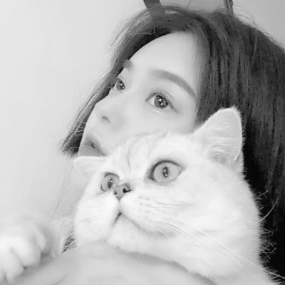 黑白系女生抱猫头像真人图片