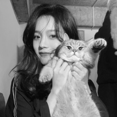 黑白系女生抱猫头像真人图片