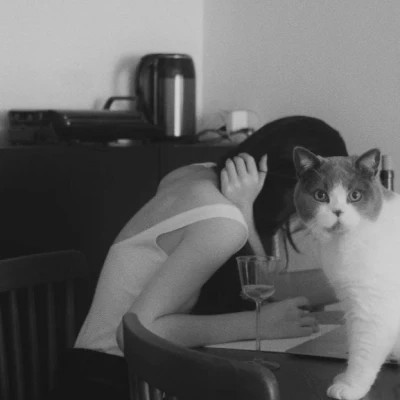 黑白系女生抱猫头像真人图片