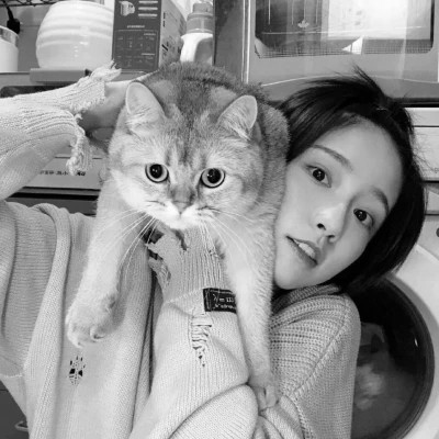 黑白系女生抱猫头像真人图片