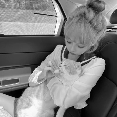 黑白系女生抱猫头像真人图片