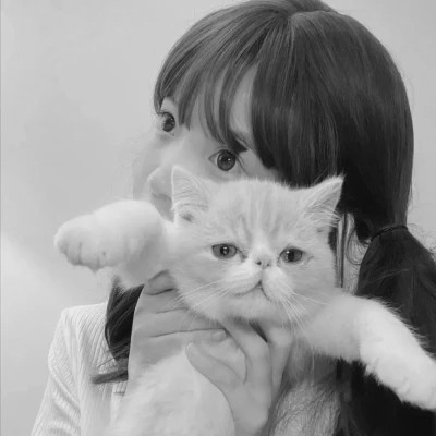 黑白系女生抱猫头像真人图片