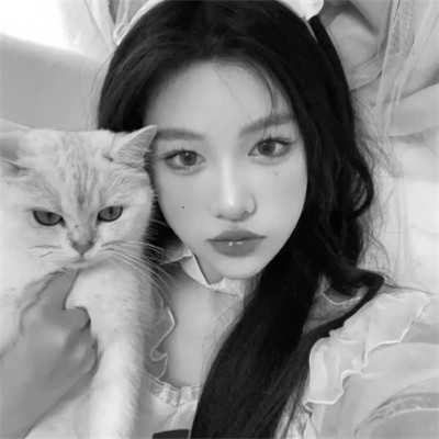 黑白系女生抱猫头像真人图片