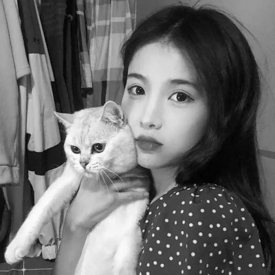 黑白系女生抱猫头像真人图片